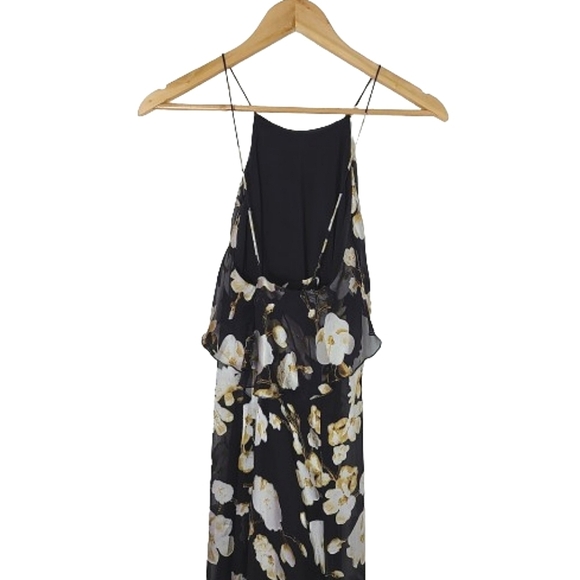 Alice + Olivia Fabiola Black Silk Blend Floral Asymmetric Dress Women's Size 8 - Picture 9 of 16